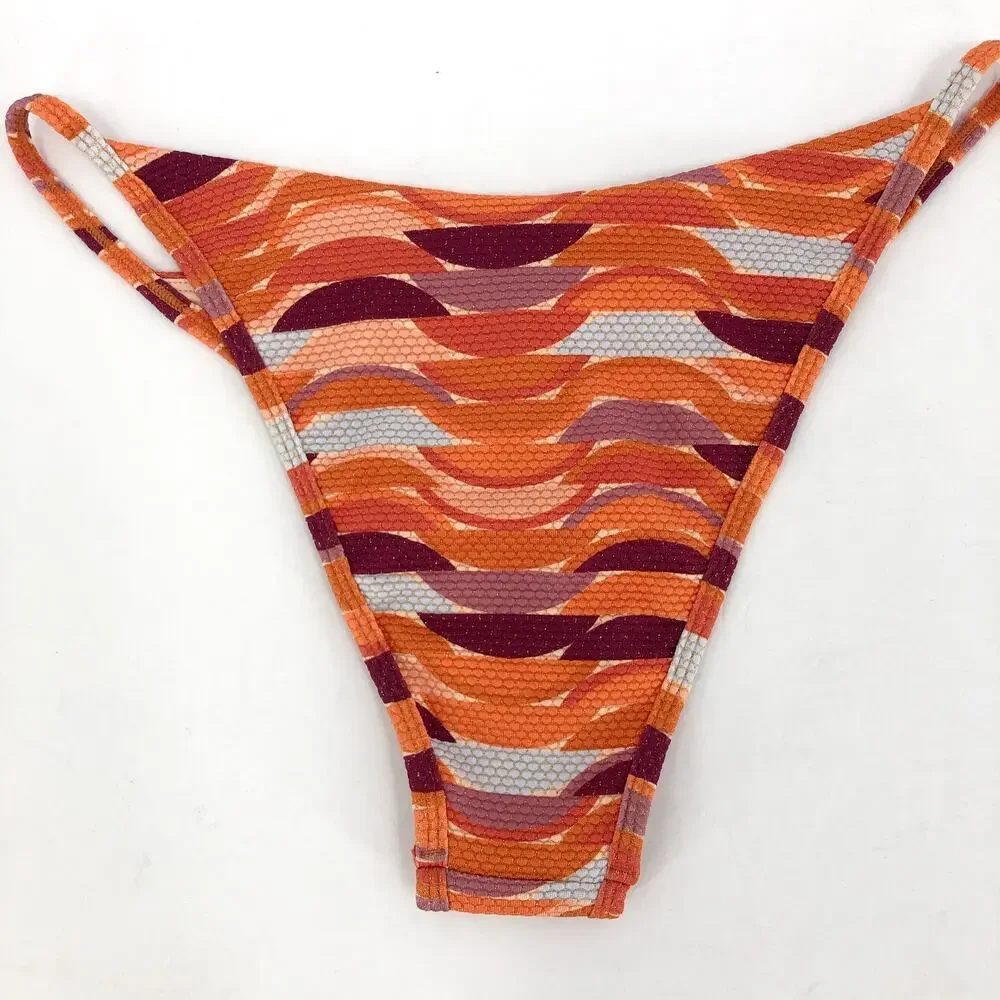 L*SPACE Women's Jay Bitsy Bikini Bottom Medium Orange The Wedge Printed NWT